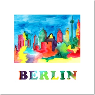 Colorful watercolor sketch of Berlin landmarks Posters and Art
